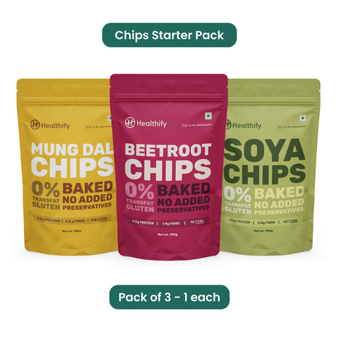 Chips Starter Pack: Assortment of Soya, Beetroot, and Mung Dal Chips
