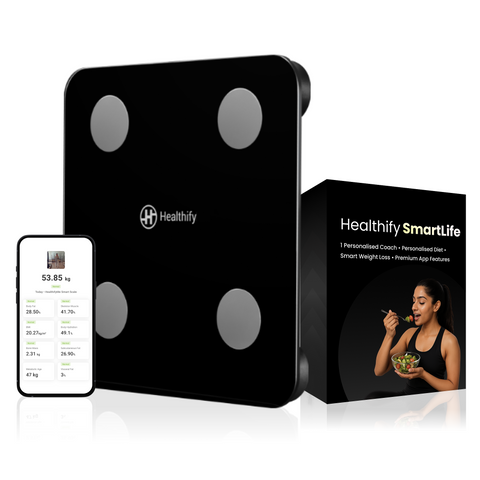 HealthifyMe Smart Scale | 1-Week Free Diet Plan | Track 11+ Key Body Metrics | Data-Driven Smart Weight Loss