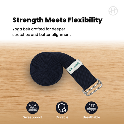 Healthify Yoga Blocks & Belt Set - High-Density Non-Slip EVA Yoga Block, Beginner-Friendly with Beveled Edges, Lightweight, Durable & Easy to Clean