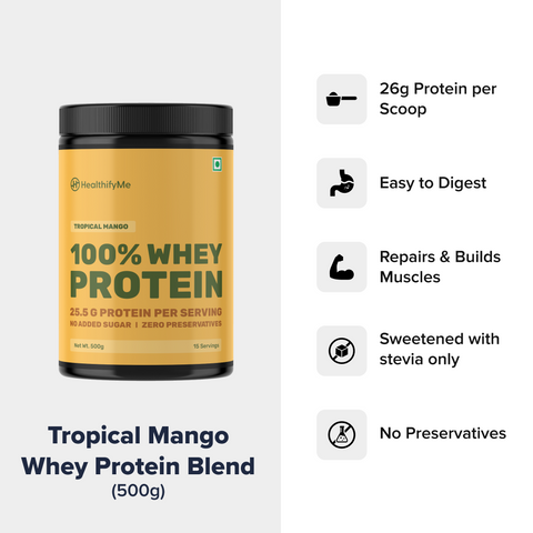 Healthify 100% Whey Protein -Mango , 25.5 g Protein, 5.6 g BCAA -  No Added Sugar, Zero Preservatives, Isolate as Primary Source