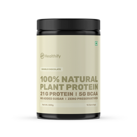 Healthify 100% Natural Vegan Plant Protein Powder, Double Chocolate, Easy to Digest with 21g Plant Based Protein - Gluten Free, Dairy Free, No Added Sugar