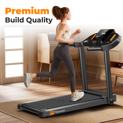 Flexnest Flextread EZ (3 HP Peak) Manual Incline Motorized Treadmill with in-Built Bluetooth Speaker, Max Speed 14km/hr, Max. User Weight 120Kg - HealthifyStore