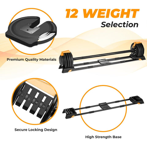 Flexnest 2in1 Adjustable Barbell Dumbbells with 4 Pairs Weight Plates 4kgs - 24kgs Weight Lifting Bar