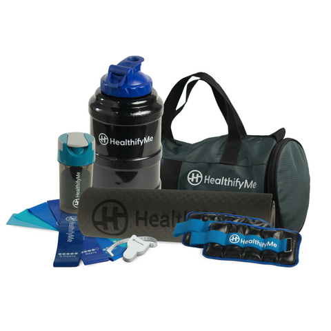 Fitkit - Kit of Gallon Bottle, Yoga Mat, Stress Band, Measuring Tape, Protein Shaker, Gym Bag, Wrist and Ankle Weight, Yoga Mat