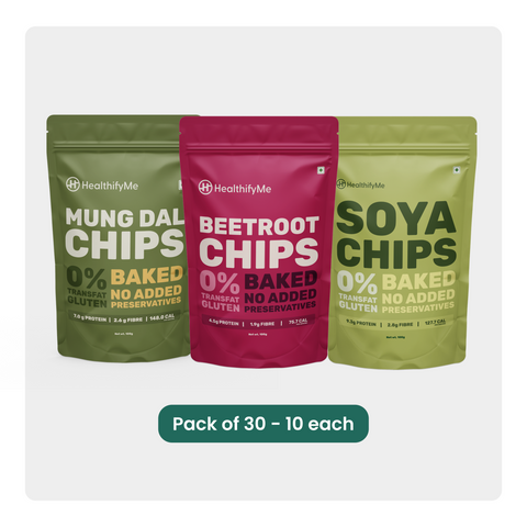 Budget Bites : 30-Pack Assortment of Soya, Beetroot, and Mung Dal Chips