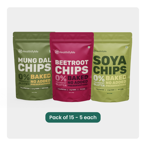 Mini Chips Kit: 15-Pack Assortment of Soya, Beetroot, and Mung Dal Chips