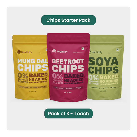 Chips Starter Pack: Assortment of Soya, Beetroot, and Mung Dal Chips - HealthifyStore