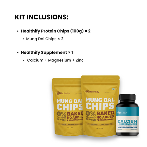 Healthify Premium Pack – Protein Chips & Calcium+Magnesium+Zinc Capsules (Worth ₹649 )