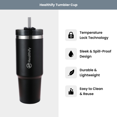 Healthify Healthy Hamper - Kit of On-the-Go Whey Protein Travel Packs (5 units) & Healthify Tumbler Cup