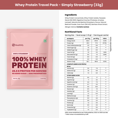 Healthify Healthy Hamper - Kit of On-the-Go Whey Protein Travel Packs (5 units) & Healthify Tumbler Cup