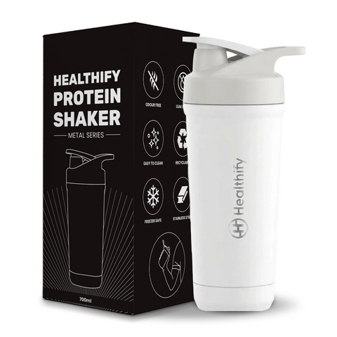 Healthify Premium Stainless Steel Protein Shaker, BPA Free 700ML (White)