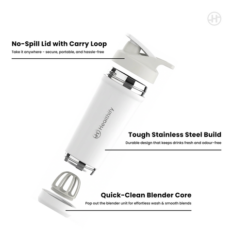 Healthify Premium Stainless Steel Protein Shaker, BPA Free 700ML (White)