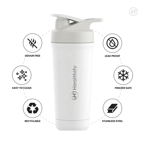 Healthify Premium Stainless Steel Protein Shaker, BPA Free 700ML (White)
