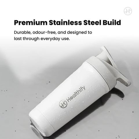 Healthify Premium Stainless Steel Protein Shaker, BPA Free 700ML (White)
