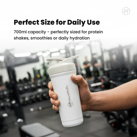 Healthify Premium Stainless Steel Protein Shaker, BPA Free 700ML (White)