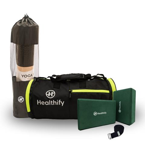 Healthify Premium Yoga Kit - Kit of Premium Yoga Mat, Gym Bag, Yoga Blocks & Belt Set
