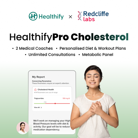 Healthify Pro Plus Cholesterol - 3 Month Medical Plan | Custom Diet & Workout | 2 Medical Coaches | Video Calls | CGM | Studio | 30 days Guaranteed Refund