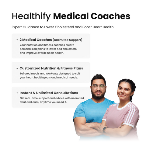 Healthify Pro Plus Cholesterol - 3 Month Medical Plan | Custom Diet & Workout | 2 Medical Coaches | Video Calls | CGM | Studio | 30 days Guaranteed Refund