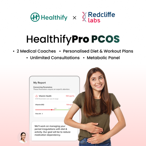 Healthify Pro Plus PCOS with CGM - 3 Month Medical Plan | Custom Diet & Workout | 2 Medical Coaches | Video Calls | Studio | 30-Day Guaranteed Refund