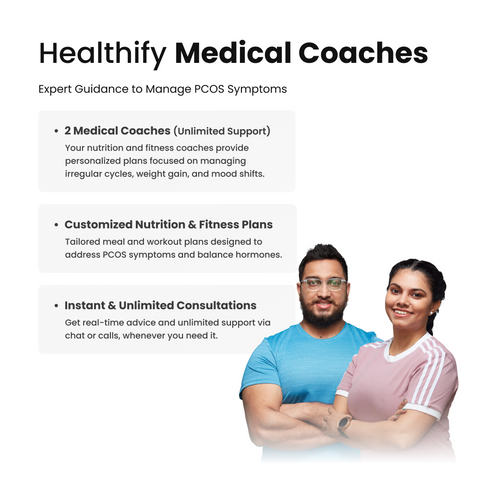 Healthify Pro Plus PCOS with CGM - 3 Month Medical Plan | Custom Diet & Workout | 2 Medical Coaches | Video Calls | Studio | 30-Day Guaranteed Refund