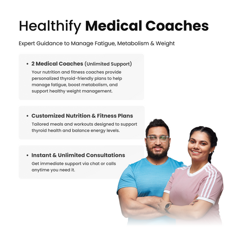 Healthify Pro Plus Thyroid - 3 Month Medical Plan | Custom Diet & Workout | 2 Medical Coaches | Video Calls | Studio | 30-Day Guaranteed Refund