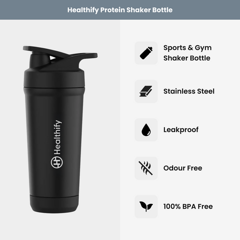 Nutrition Starter Kit – Steel Protein Shaker & Probiotics Capsules Supplement