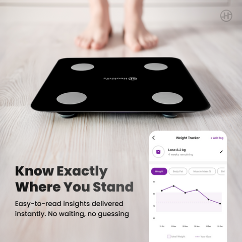 Healthify Smart Scale | Track 21+ Body Metrics | Advanced G-Sensors | Instant Bluetooth Sync | Data Driven Smart Weight Loss