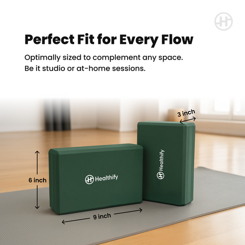 Healthify Yoga Blocks & Belt Set - High-Density Non-Slip EVA Yoga Block, Beginner-Friendly with Beveled Edges, Lightweight, Durable & Easy to Clean