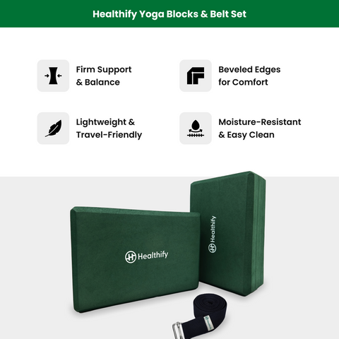 Healthify Yoga Starter Kit - Kit of Premium Yoga Mat, Gym Bag, Yoga Blocks & Belt Set, and Wrist & Ankle Weights